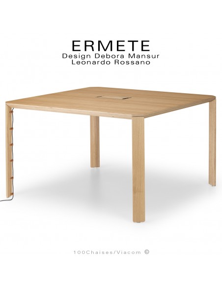 Table carré en bois ERMETE, 4 pieds en bois de chêne massif, plateau placage stratifié chêne.