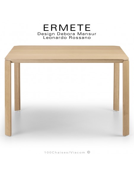 Table carré en bois ERMETE, 4 pieds en bois de chêne massif, plateau placage bois de chêne vernis.
