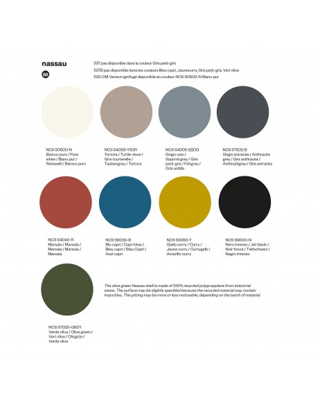 Palette couleur pour fauteuil avec accoudoirs NASSAU, collection 2024, au choix.