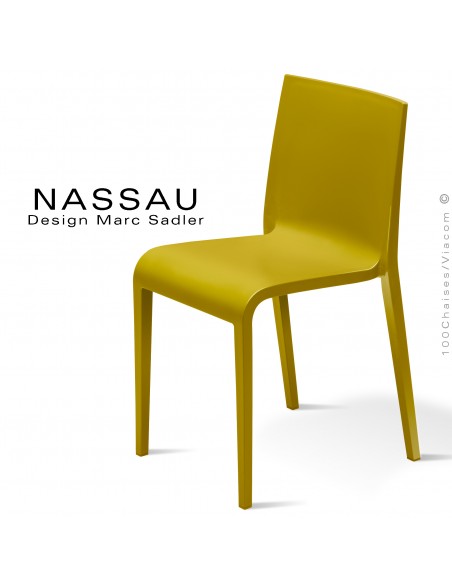 Chaise d'extérieur pour hôtel, restaurant, jardin NASSAU structure plastique, 4 pieds monobloc couleur jaune curry.