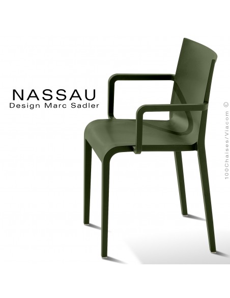 Fauteuil pour hôtel, restaurant, jardin NASSAU structure plastique couleur vert olive