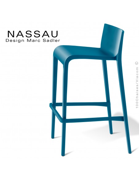 Tabouret pour hôtel, restaurant, bar, snack ou jardin NASSAU structure plastique couleur bleu capri.