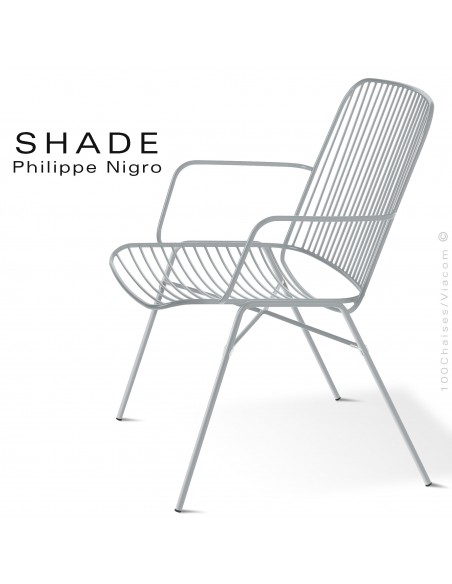 Fauteuil confort lounge pour extérieur SHADE, structure acier peint gris-aluminium avec traitement cataphorèse.