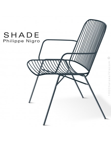 Fauteuil confort lounge pour extérieur SHADE, structure acier peint anthracite avec traitement cataphorèse.