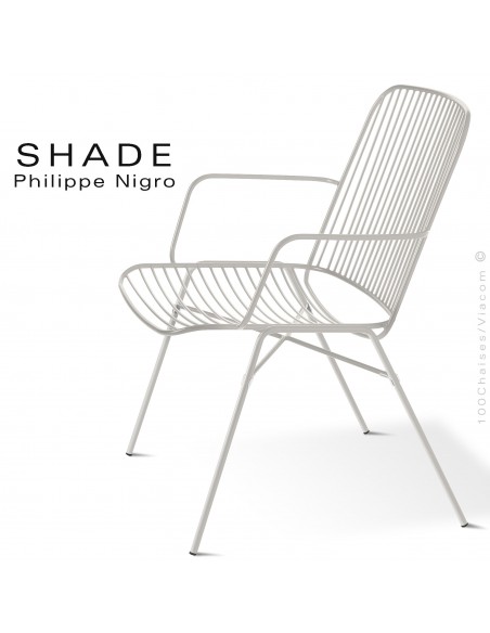 Fauteuil confort lounge pour extérieur SHADE, structure acier peint blanc pur avec traitement cataphorèse.