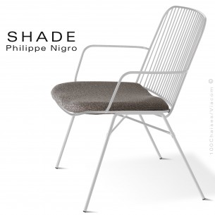 Fauteuil confort lounge pour extérieur SHADE, structure acier peint blanc avec traitement cataphorèse et coussin d'assise.