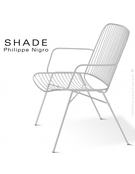 Fauteuil confort lounge pour extérieur SHADE, structure acier peint blanc signalisation avec traitement cataphorèse.