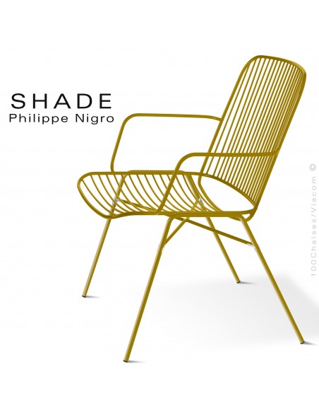 Fauteuil confort lounge pour extérieur SHADE, structure acier peint jaune avec traitement cataphorèse.