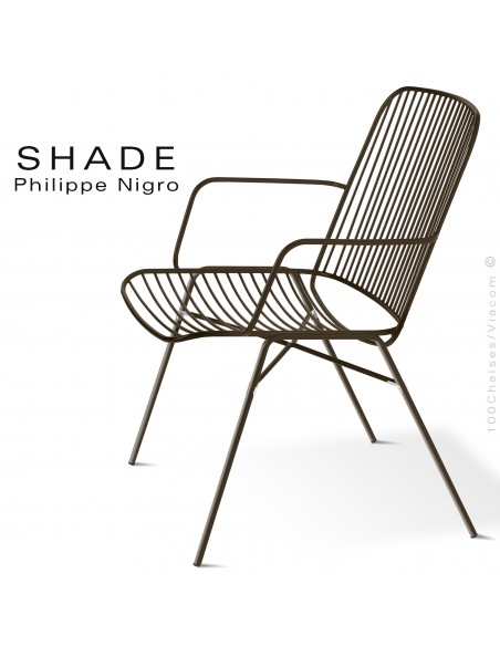 Fauteuil confort lounge pour extérieur SHADE, structure acier peint marron avec traitement cataphorèse.
