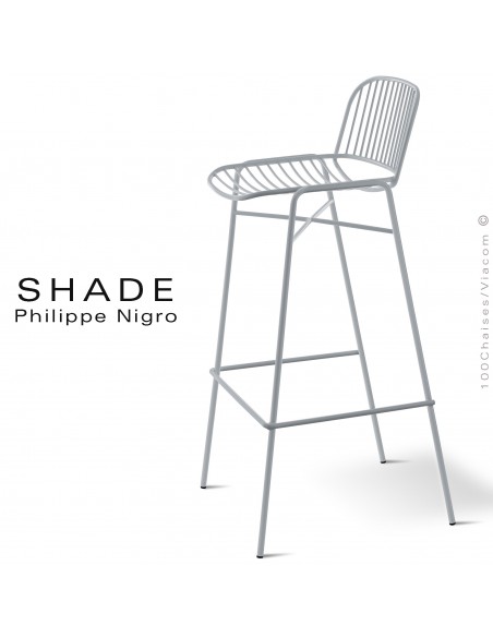 Tabouret de bar design acier peint aluminium SHADE-624, empilable par 6 pièces, traitement cataphorèse, milieu salin.