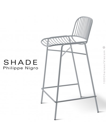 Tabouret de cuisine design SHADE, structure acier peint avec repose-pieds de couleur aluminium.