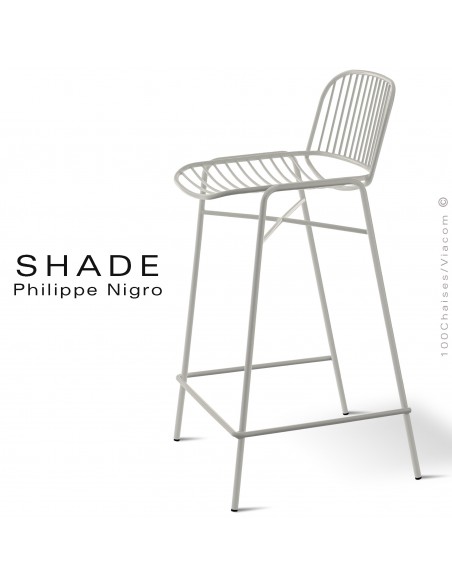 Tabouret de cuisine design SHADE, structure acier peint avec repose-pieds de couleur blanc pur.