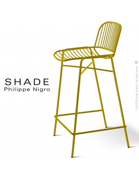 Tabouret de cuisine design SHADE, structure acier peint avec repose-pieds de couleur jaune curry.