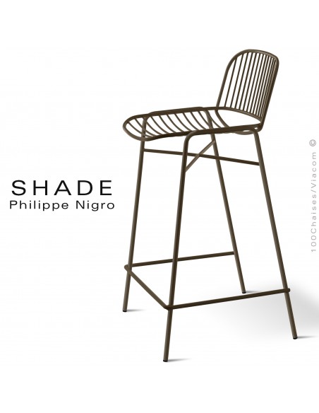 Tabouret de cuisine design SHADE, structure acier peint avec repose-pieds de couleur marron.