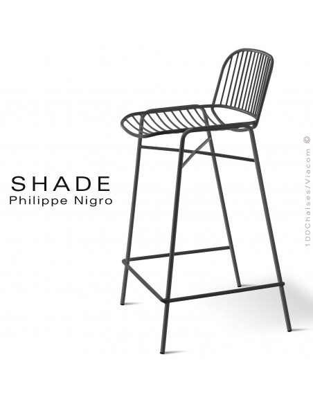 Tabouret de cuisine design SHADE, structure acier peint avec repose-pieds de couleur noir.