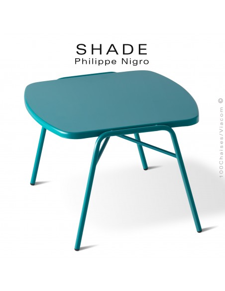 Table basse ou d'appoint pour extérieur, SHADE, hauteur 42 cm., dimensions plateau 48x48 cm., couleur bleu d'eau.