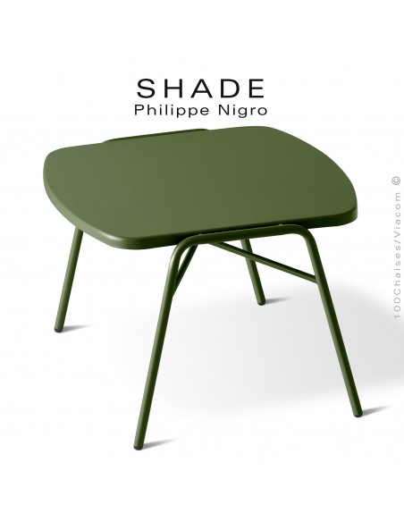 Table basse ou d'appoint pour extérieur, SHADE, hauteur 42 cm., dimensions plateau 48x48 cm., couleur vert olive.