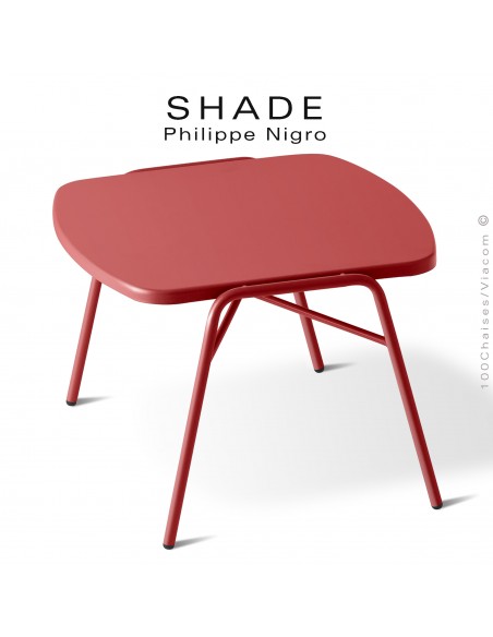 Table basse ou d'appoint pour extérieur, SHADE, hauteur 42 cm., dimensions plateau 48x48 cm., couleur rouge corail.