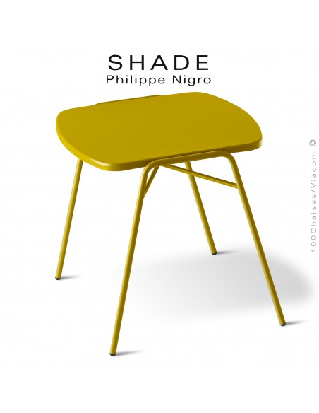 Table basse ou d'appoint pour extérieur, SHADE, hauteur 42 cm., dimensions plateau 48x48 cm., couleur jaune curry.