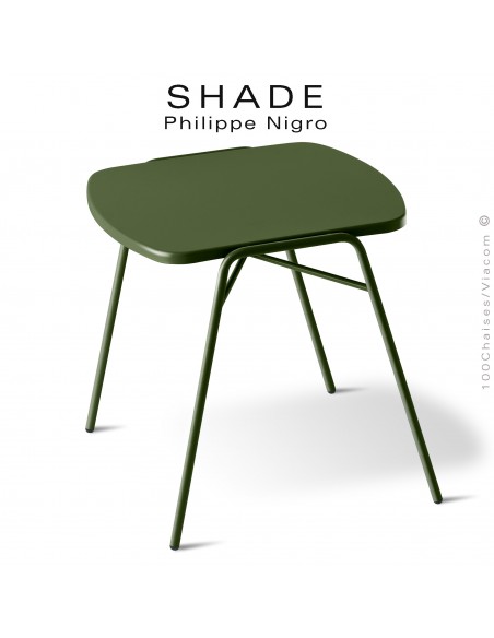 Table basse ou d'appoint pour extérieur, SHADE, hauteur 42 cm., dimensions plateau 48x48 cm., couleur vert olive.