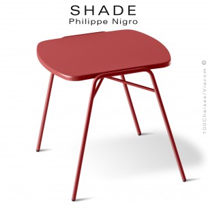 Table basse ou d'appoint pour extérieur, SHADE, hauteur 42 cm., dimensions plateau 48x48 cm., couleur rouge corail.