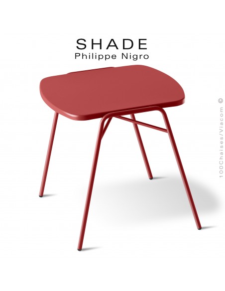 Table basse ou d'appoint pour extérieur, SHADE, hauteur 42 cm., dimensions plateau 48x48 cm., couleur rouge corail.
