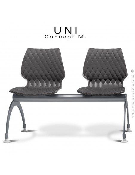 Banc ou assise sur poutre 2 places UNI, piétement acier peint anthracite, assise plastique effet matelassé anthracite.