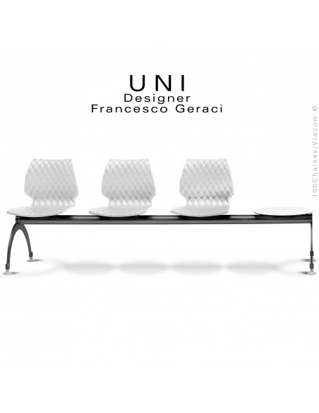 Banc ou assise sur poutre UNI, 3 places, assise couleur blanche, piétement peint noir.