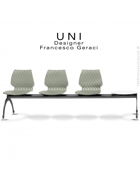 Banc ou assise sur poutre UNI, 3 places, assise couleur vert pistache, piétement peint noir.