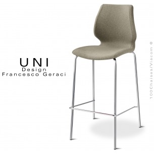 Tabouret confort habillage tissu gamme Medley, couleur Argile, finition piétement acier chromé brillant.