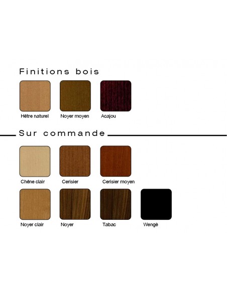 Finition vernis collection MOKA en bois assise capitonnée tissu ou cuir.