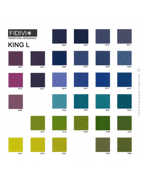Palette tissu couleur tissu gamme King-L du fabricant FIDIVI, ignifugé AM18 / M1 pour la France.