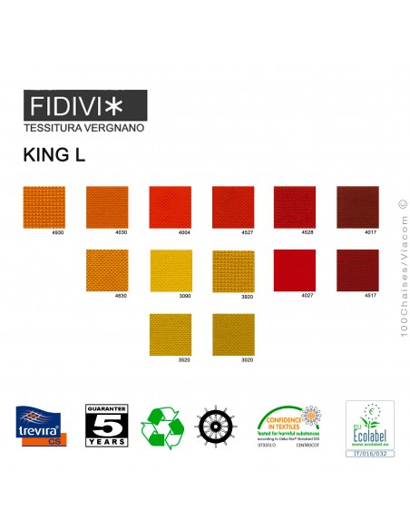 Palette tissu couleur tissu gamme King-L du fabricant FIDIVI, ignifugé AM18 / M1 pour la France.