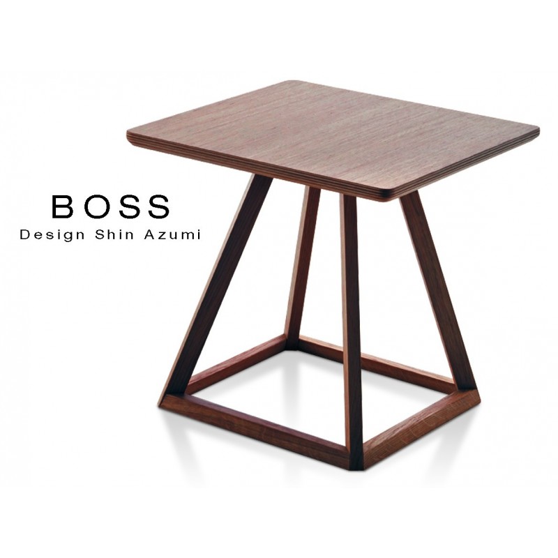 Table design d'appoint BOSS-H35 en bois de hêtre, couleur acajou.