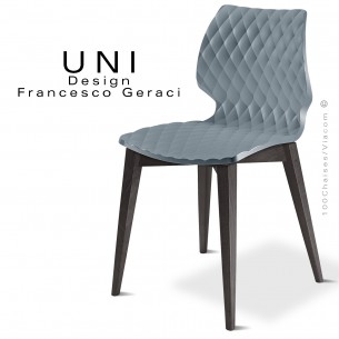 Chaise UNI, piétement bois de hêtre teinté noir, assise effet matelassé couleur gris petit gris.