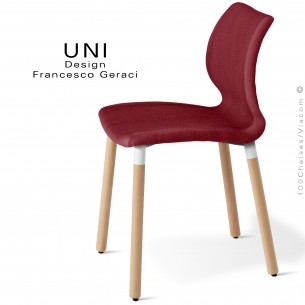 Chaise CHR, repas ou domestique UNI, piétement bois teinté châtaignier, assise garnie, habillage tissu Medley bordeaux.