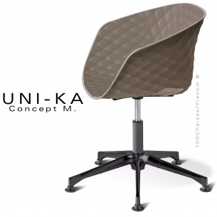 Fauteuil de bureau pivotant sur vérin à gaz avec élévation UNIKA, piétement aluminium noir, assise coque plastique argile.