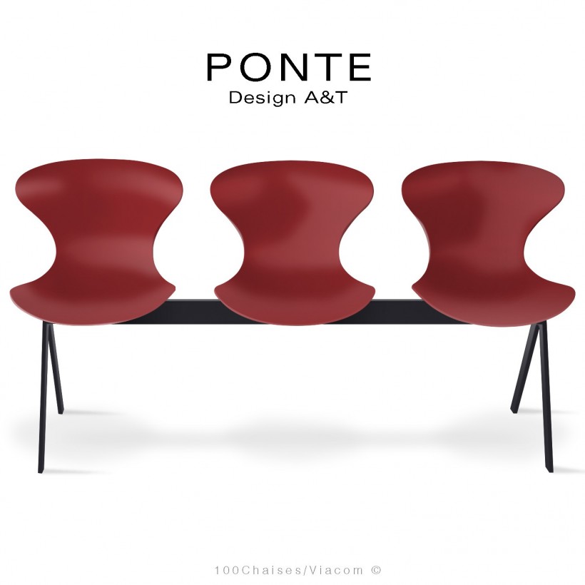 Banc ou assise sur poutre PONTE, trois places, coque plastique couleur, piétement acier peint.